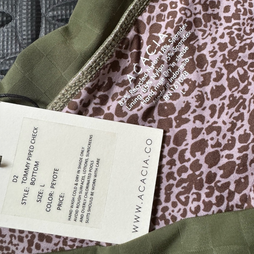 Acacia Swimwear Tommy Piped Bikini Bottom Green/peyote color. Large NWT - Picture 3 of 11